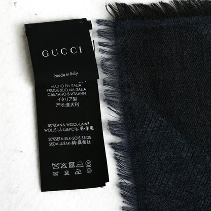 Gucci Wool Silk Monogram GGWeb Fringe Shawl Anthracite Blue 4 of 4