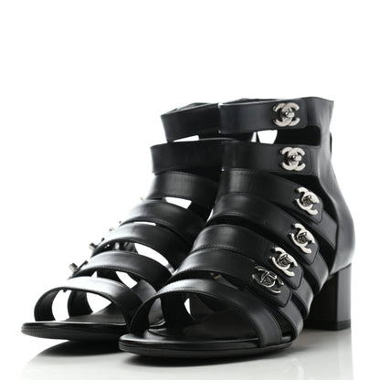 Chanel Calfskin CC Turnlock Sandals 39.5 Black 3 of 8