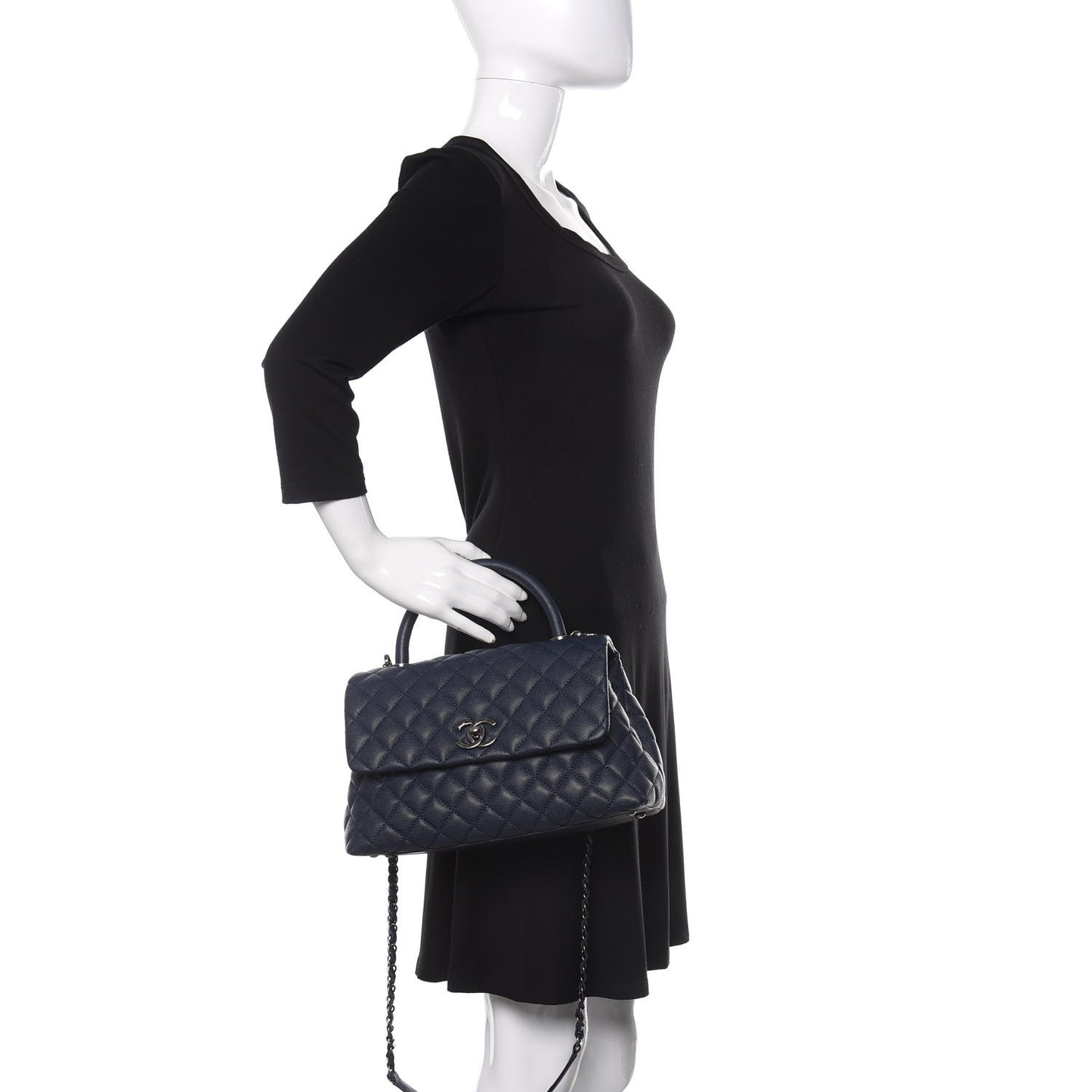 Caviar Quilted Small Coco Handle Flap Navy
