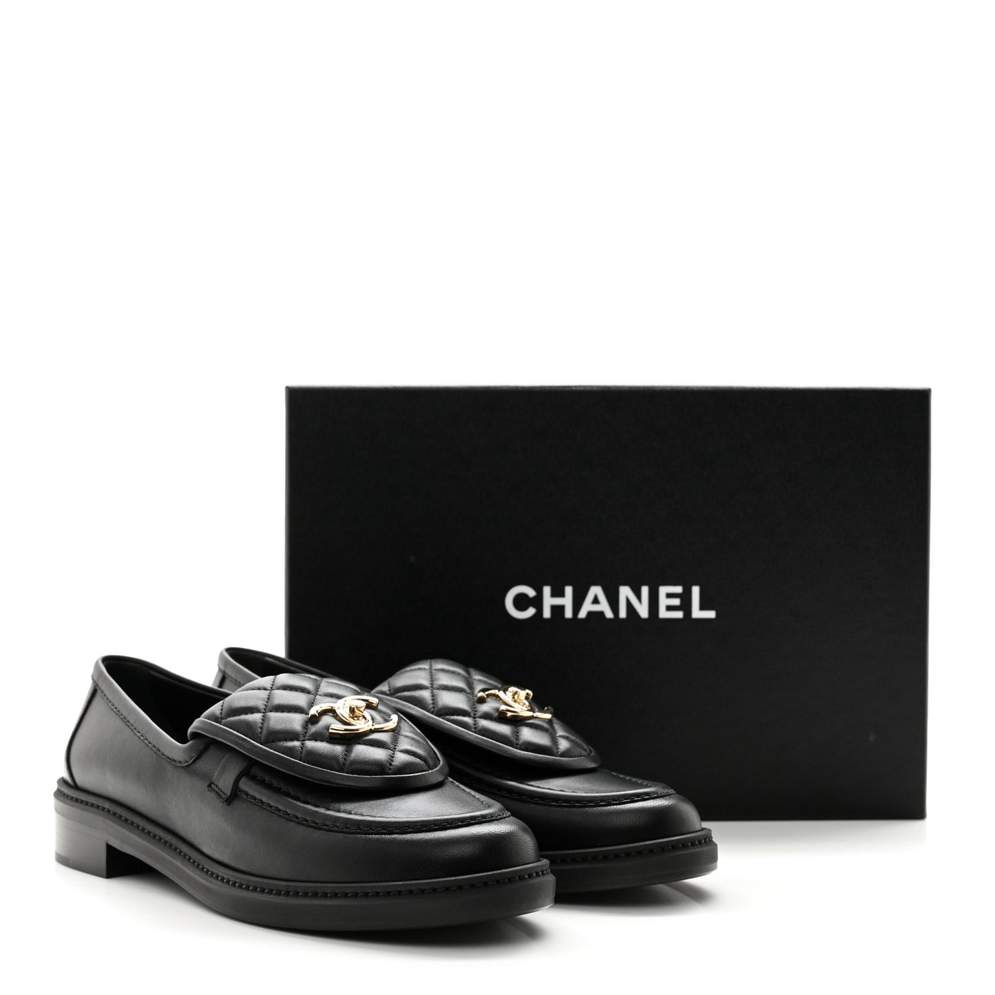 Lambskin Quilted CC Turnlock Loafers 40 Black