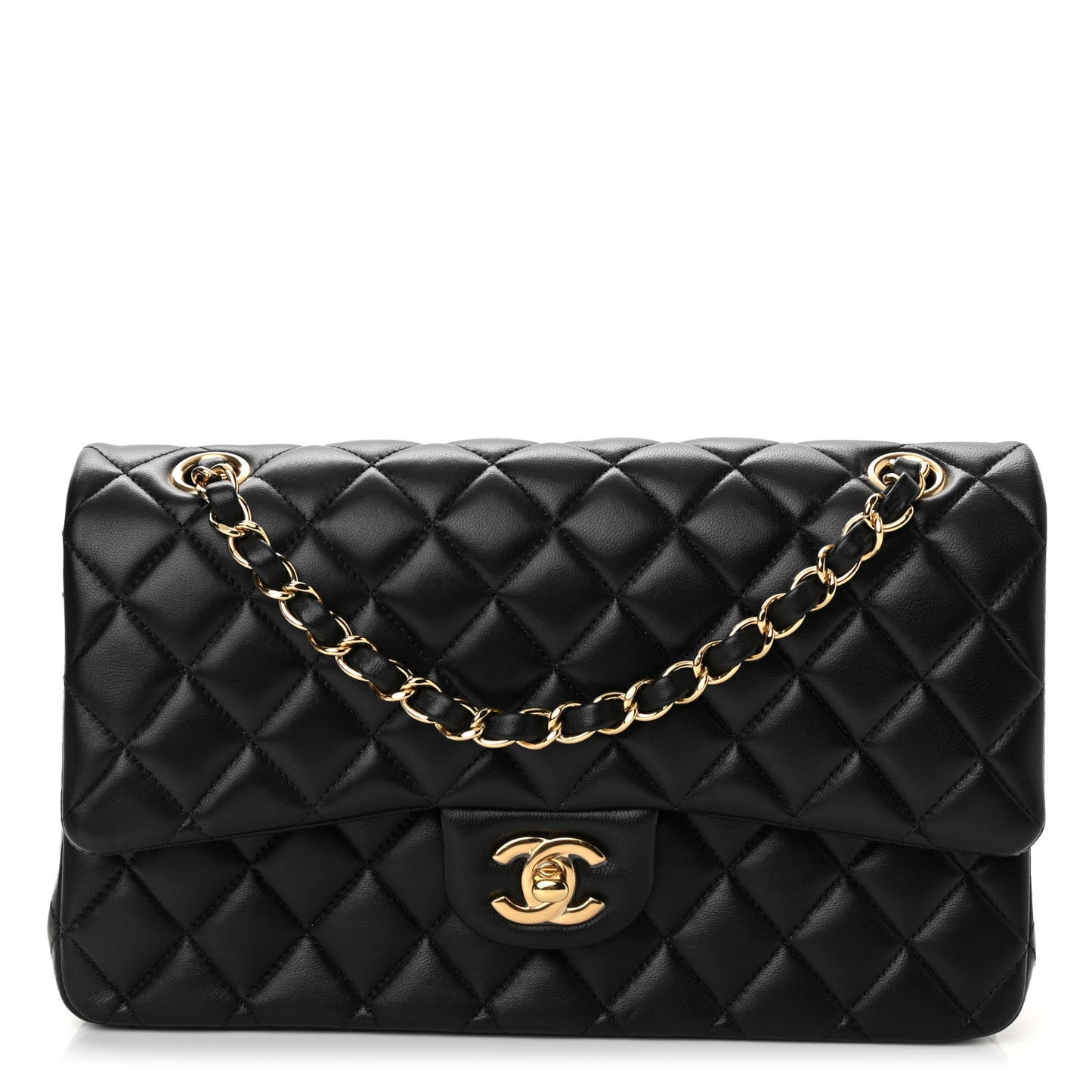 Lambskin Quilted Medium Double Flap Black
