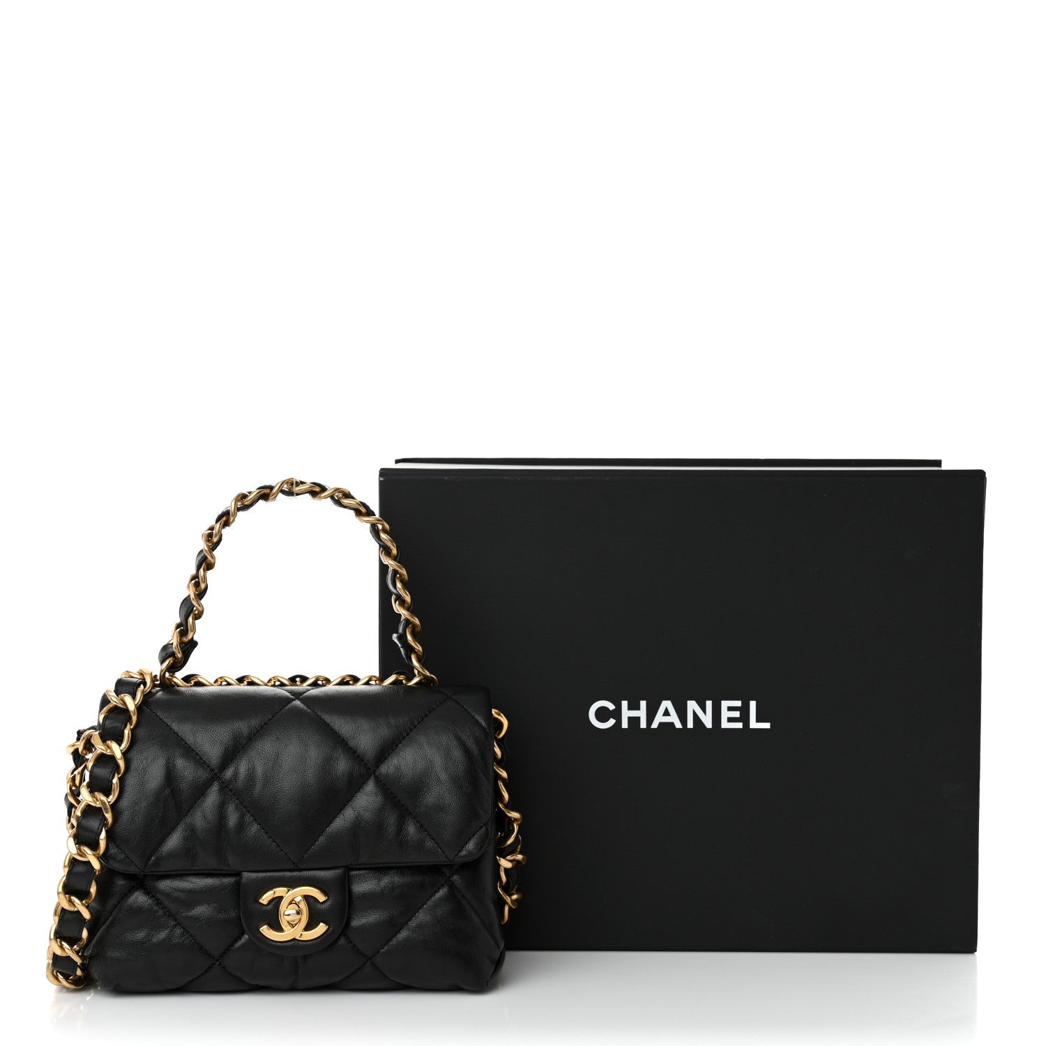 Chanel Lambskin Quilted Small Chain Top Handle Flap Black 13 of 13
