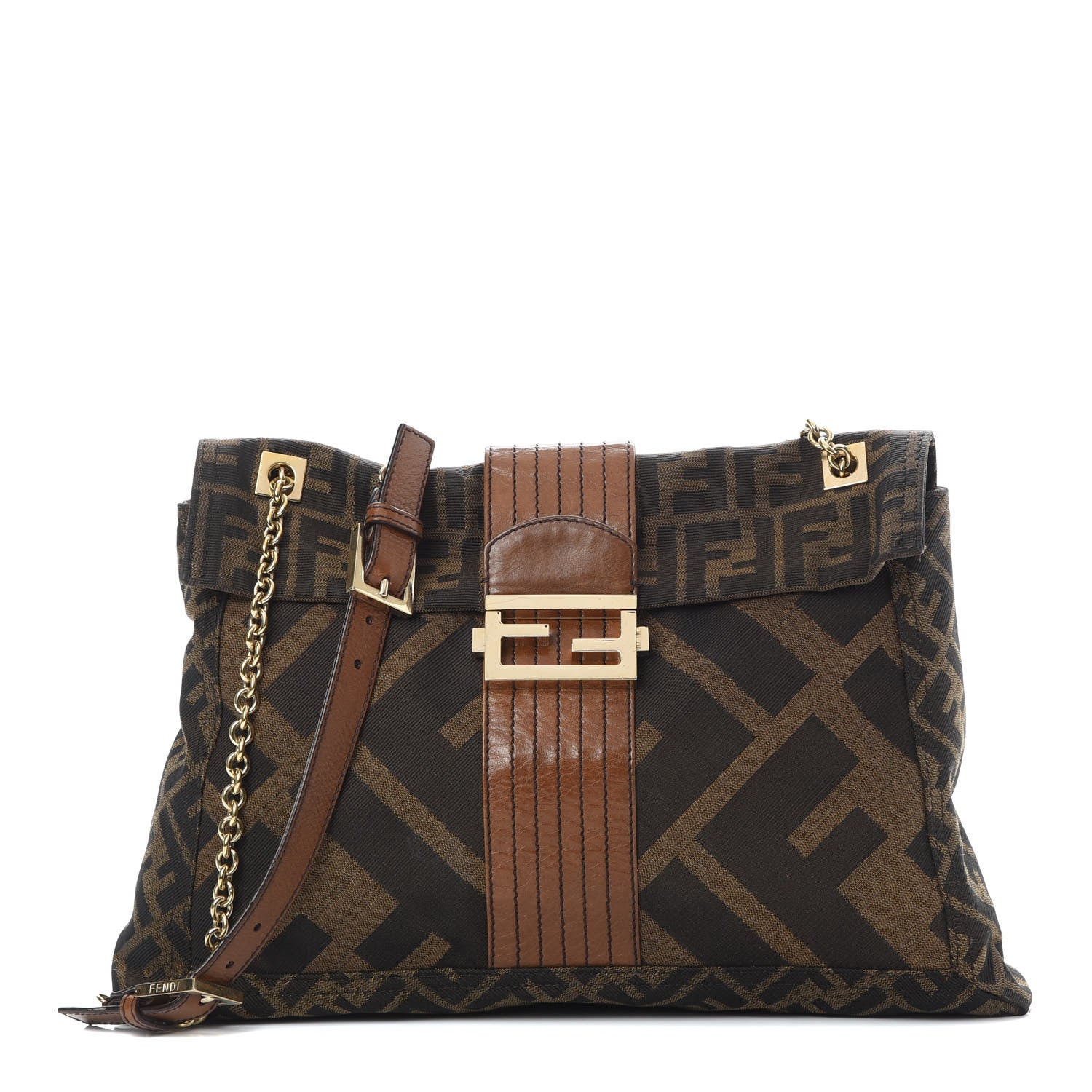 Fendi Zucca Vitello Acqua Maxi Baguette Shoulder Bag Tobacco 1 of 13