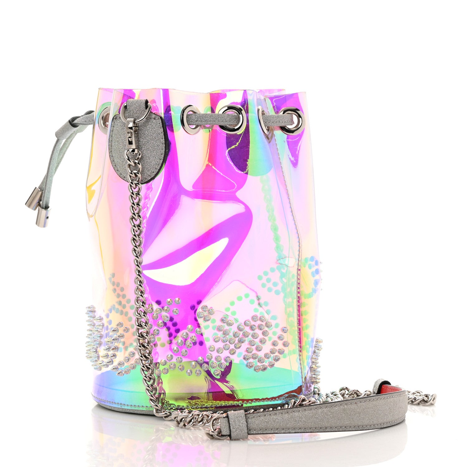 Christian Louboutin PVC Iridescent Marie Jane Studded Bucket Silver 3 of 12