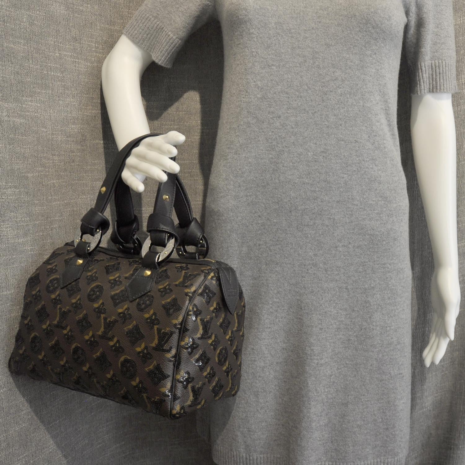 Louis Vuitton Monogram Sequins Eclipse Speedy 28 Black 3 of 8