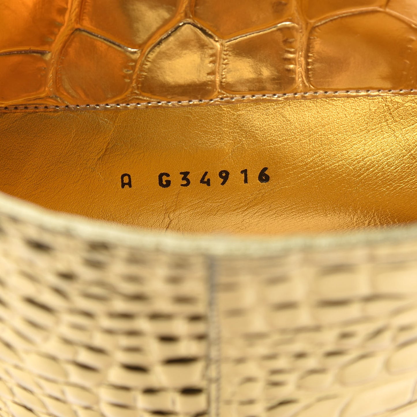 Calfskin Crocodile Embossed Cap Toe High Boots 38 Gold