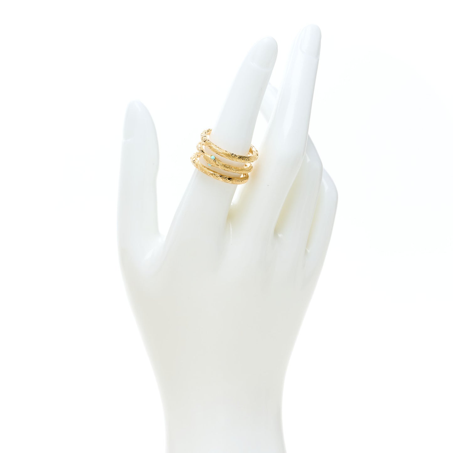 18K Yellow Gold Turquoise Ouroboros Snake Three Row Wrap Ring 56 7.5