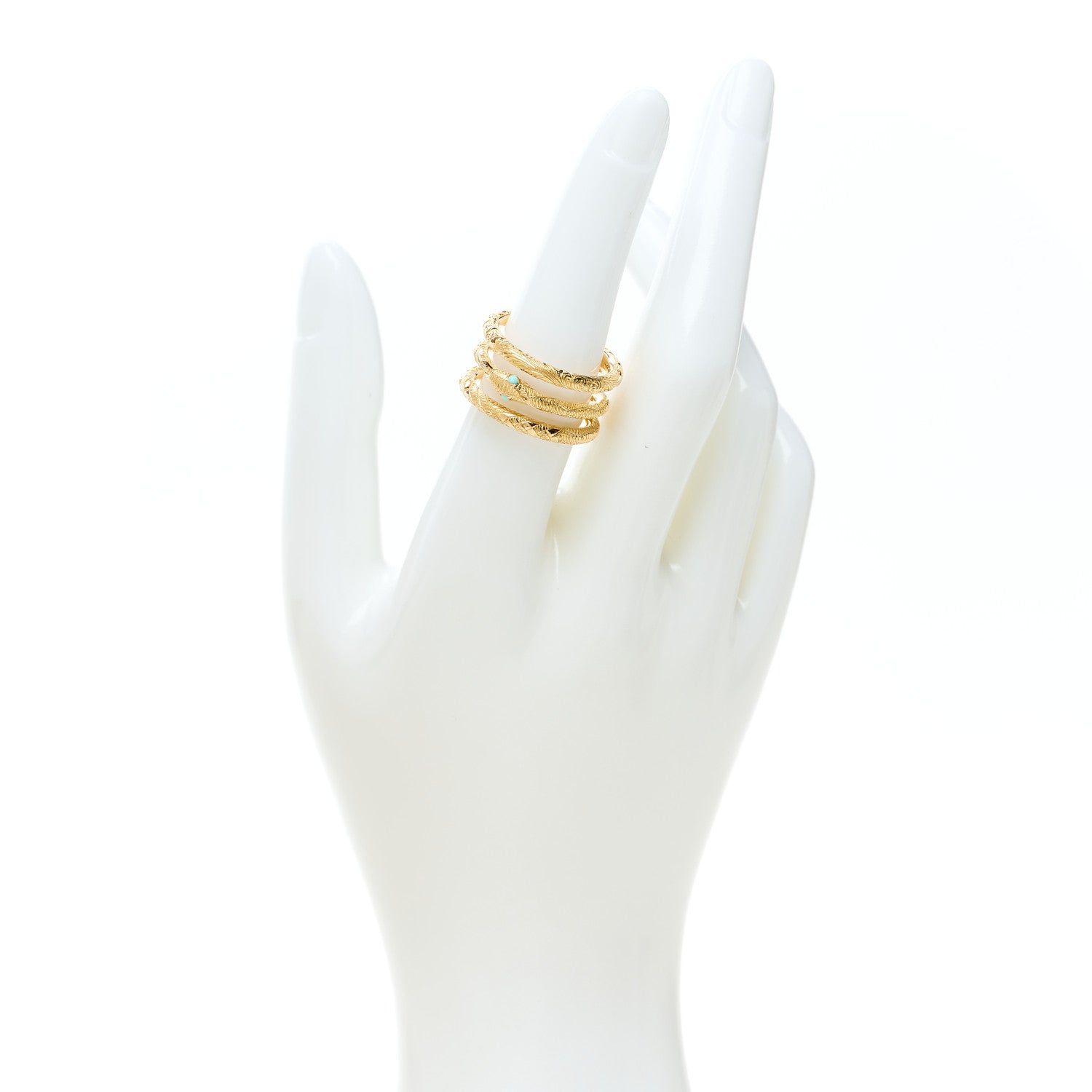 Gucci 18K Yellow Gold Turquoise Ouroboros Snake Three Row Wrap Ring 56 7.5 2 of 7