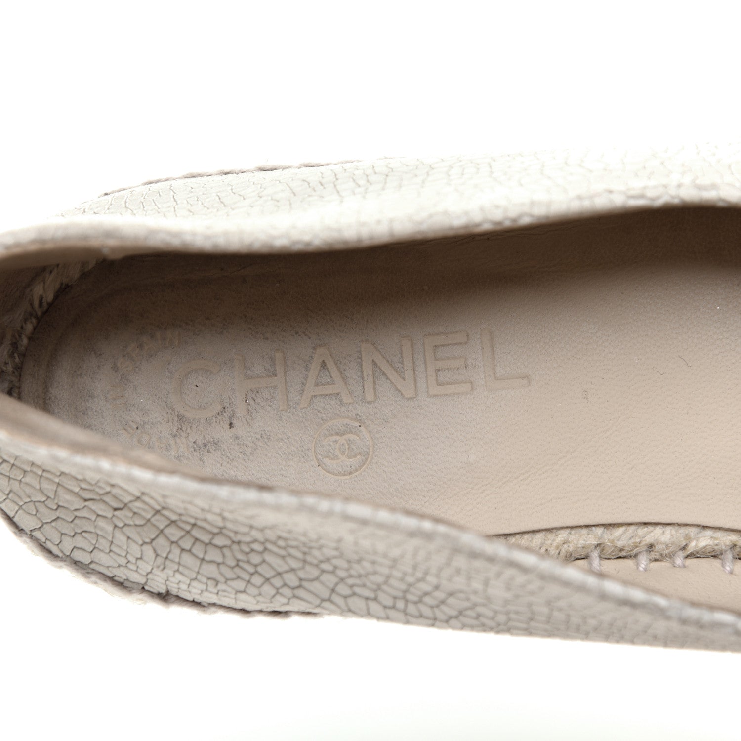 Chanel Crackled Calfskin Espadrilles 40 Light Beige Black 7 of 9
