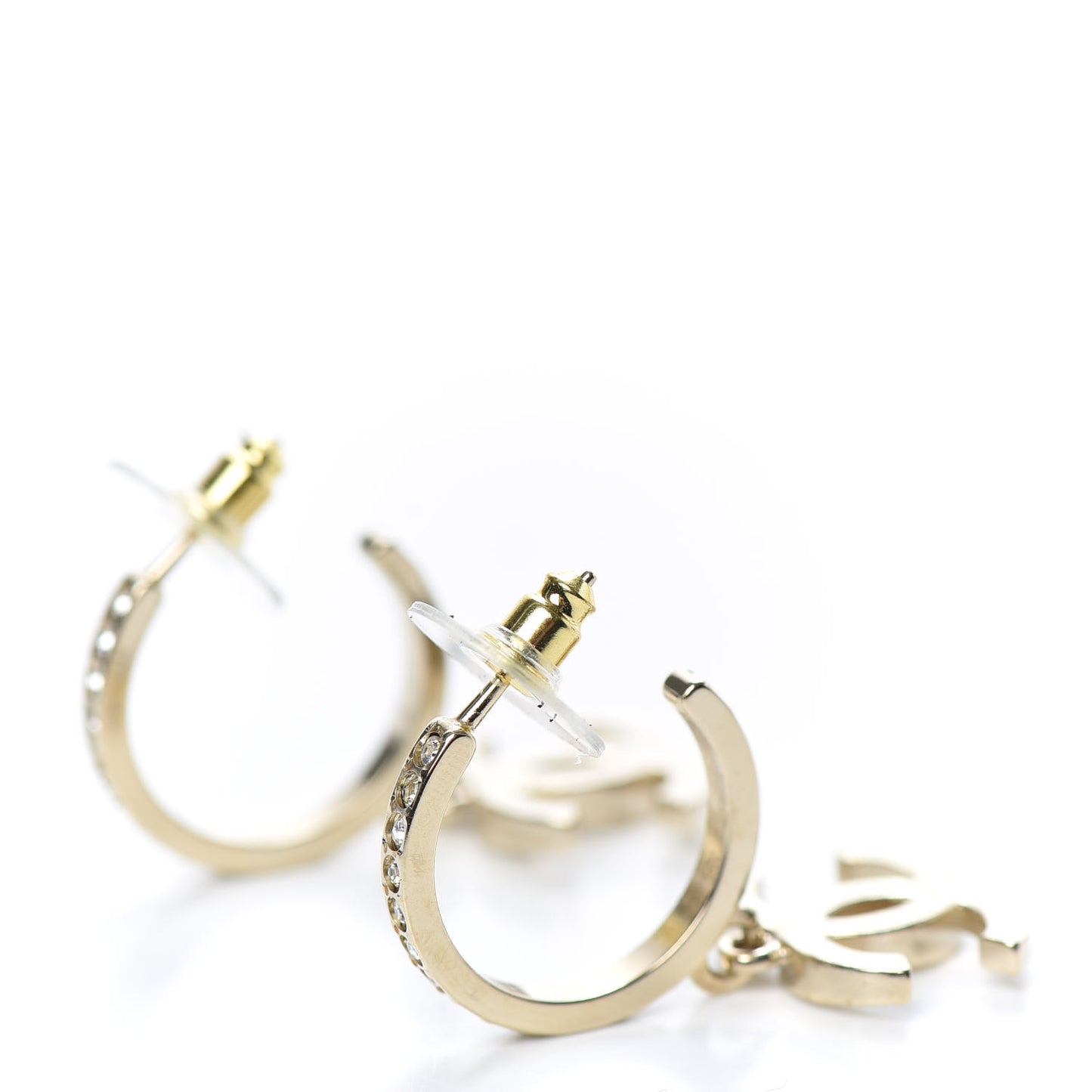 Crystal CC Hoop Drop Earrings Gold