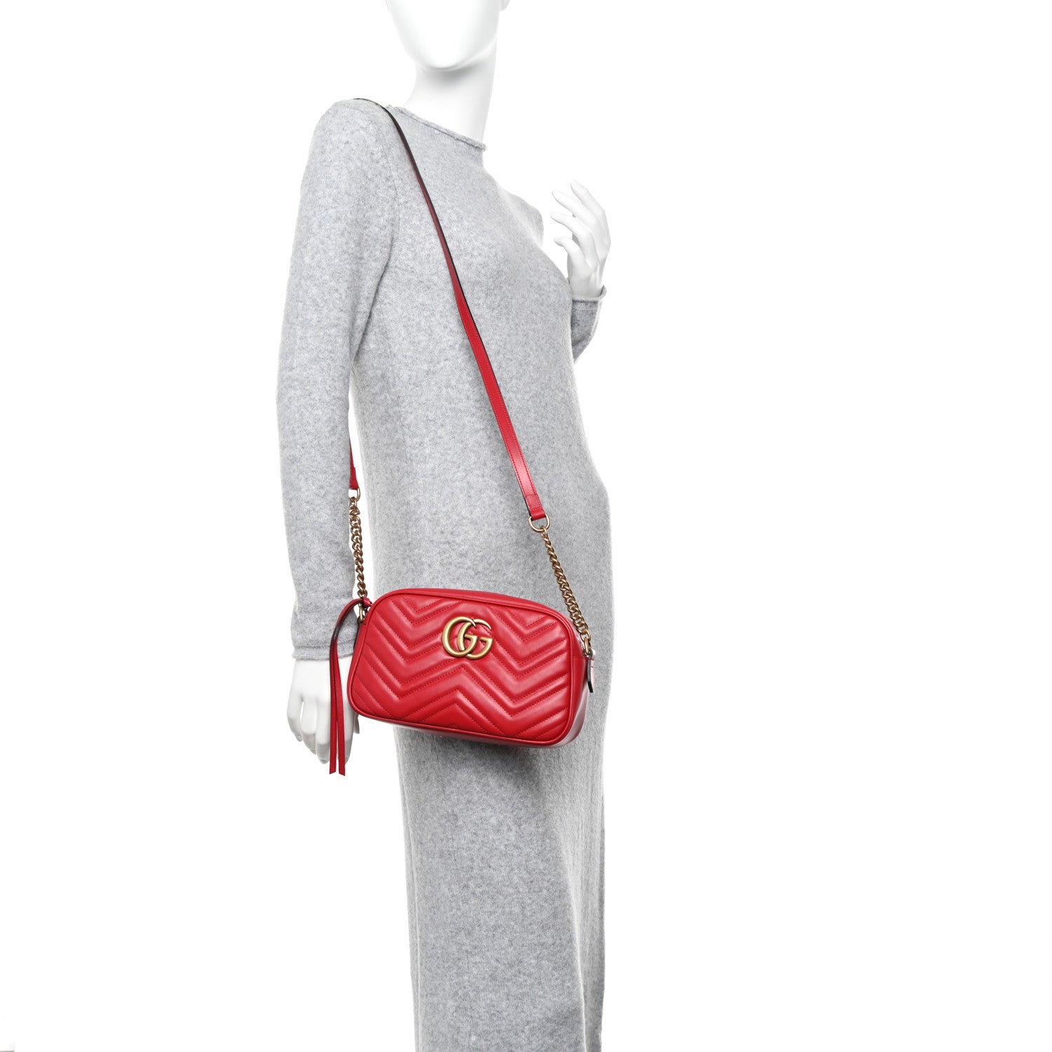 Gucci Calfskin Matelasse Small GG Marmont Chain Shoulder Bag Hibiscus Red 2 of 11