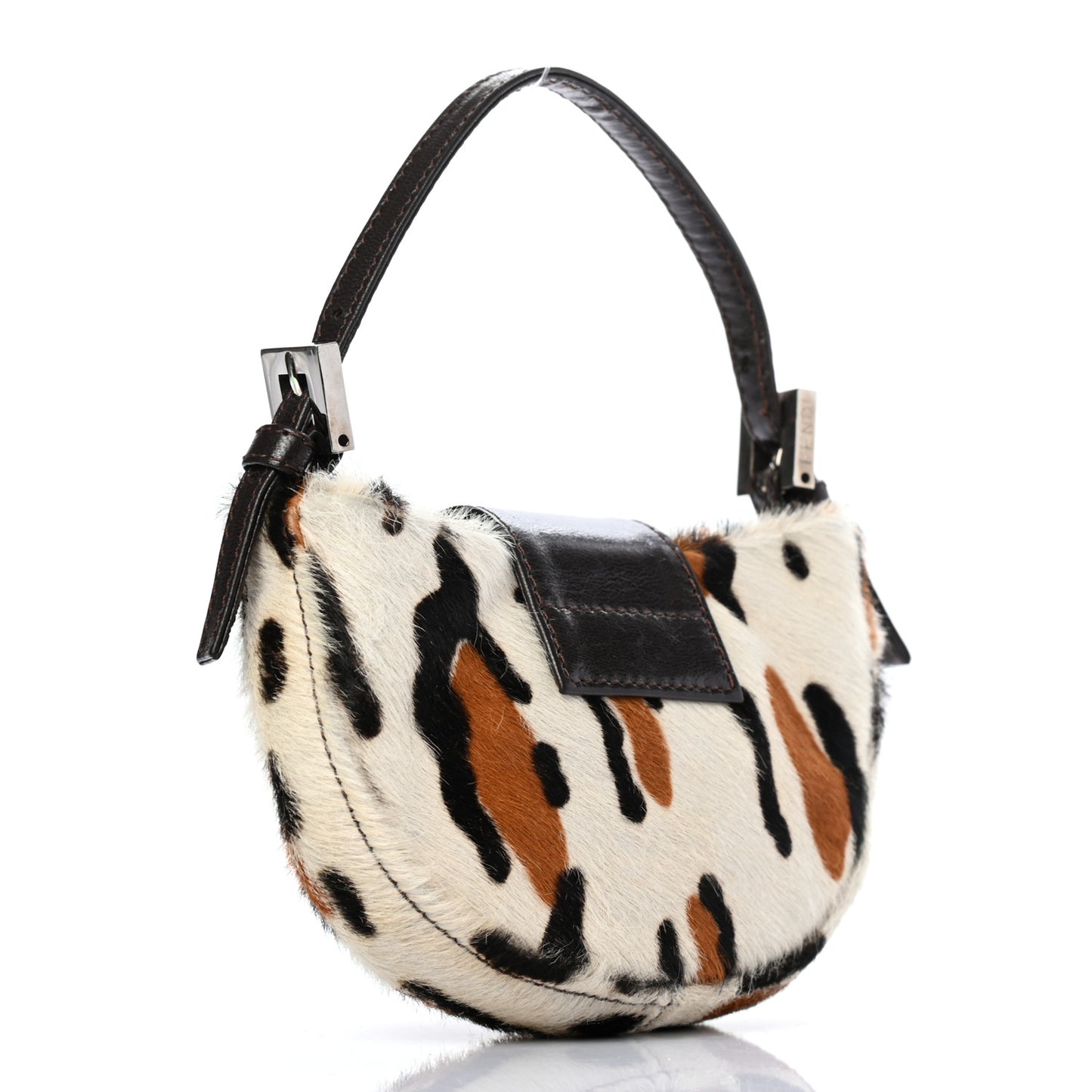 Calf Hair Leopard Print Croissant White Brown