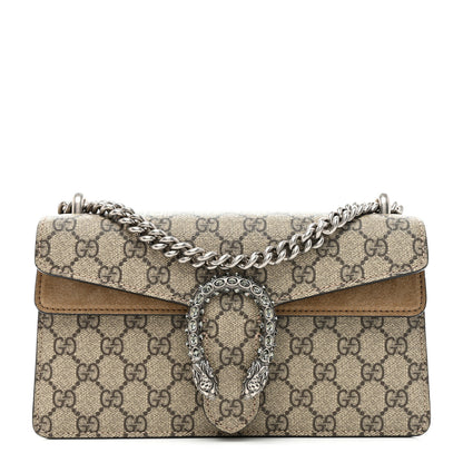 Gucci GG Supreme Monogram Suede Crystal Small Dionysus Shoulder Bag Beige Ebony Taupe 1 of 12