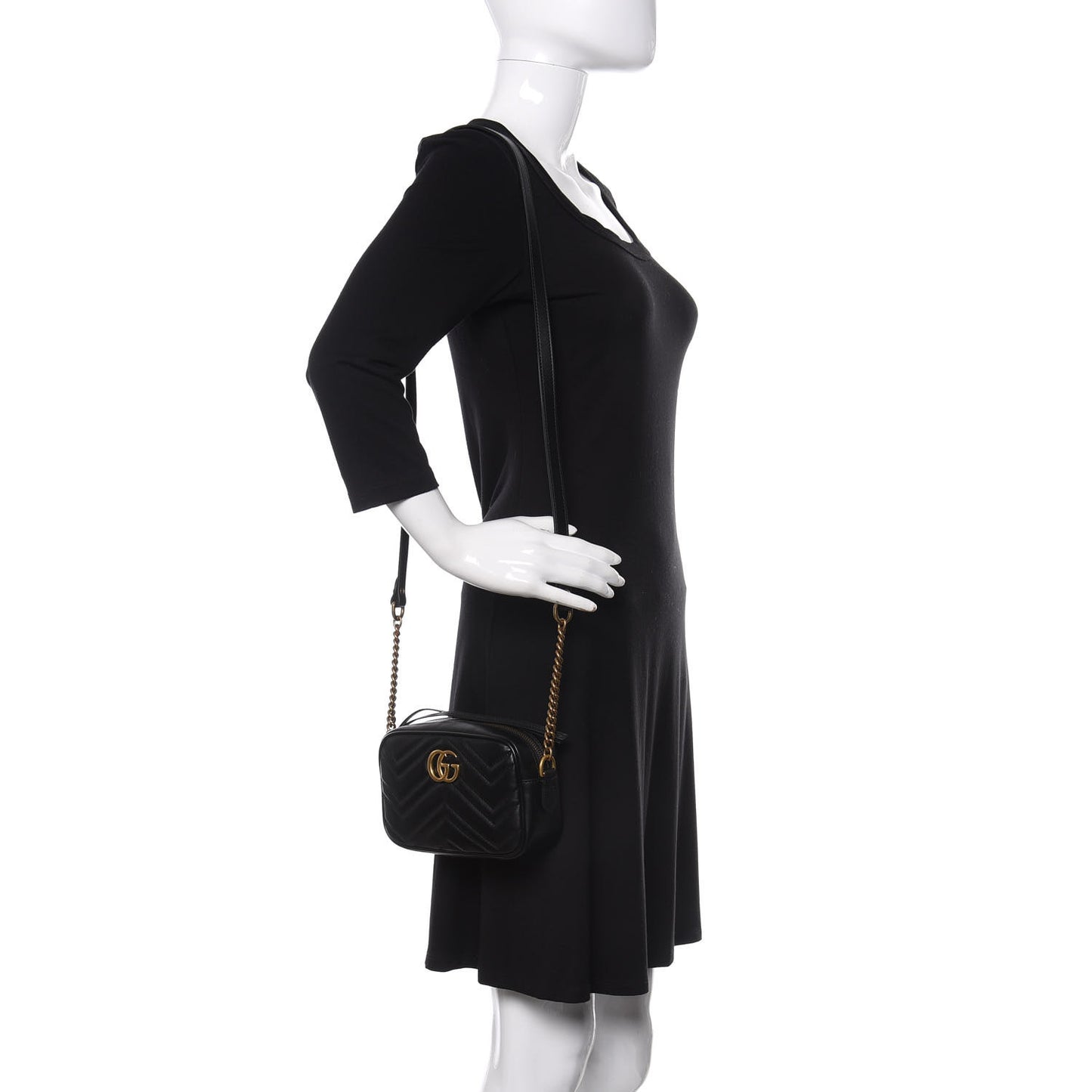 Calfskin Matelasse Mini GG Marmont Chain Shoulder Bag Black