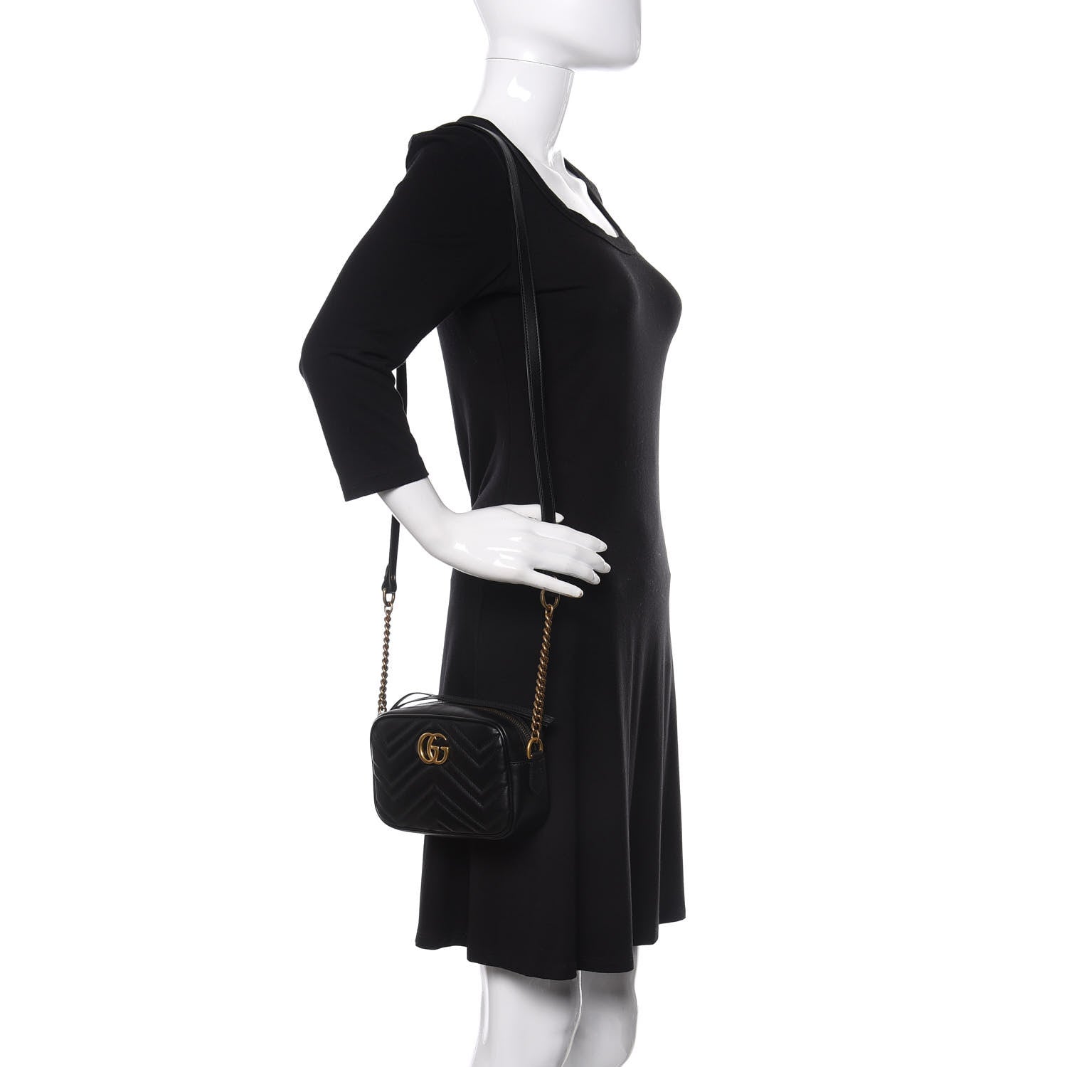 Gucci Calfskin Matelasse Mini GG Marmont Chain Shoulder Bag Black 2 of 10