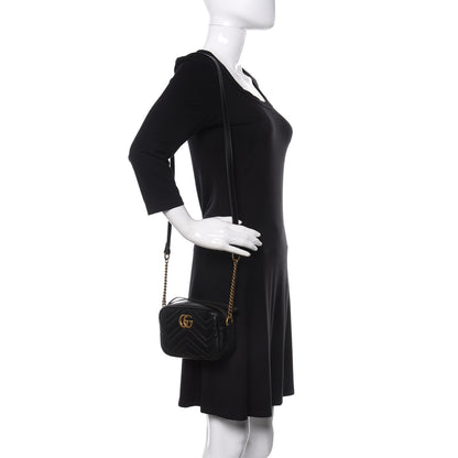 Gucci Calfskin Matelasse Mini GG Marmont Chain Shoulder Bag Black 2 of 10