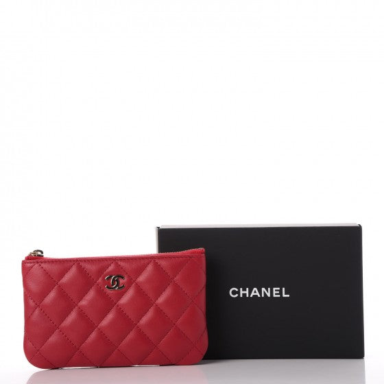 Lambskin Quilted Small Cosmetic Case Dark Pink