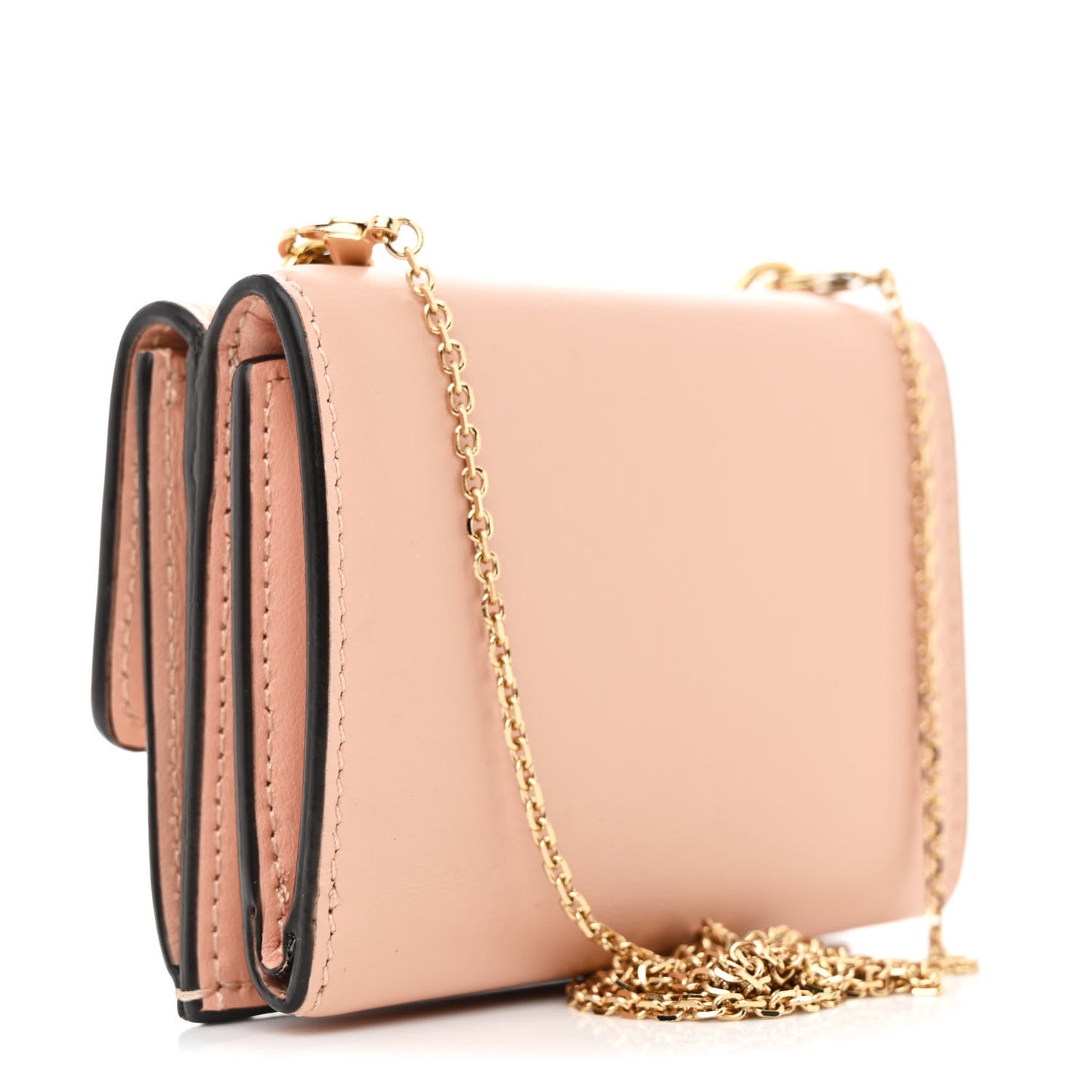 Vitello Kyoto Metal Fendi Roma Logo Micro Trifold Wallet with Chain Light Rose