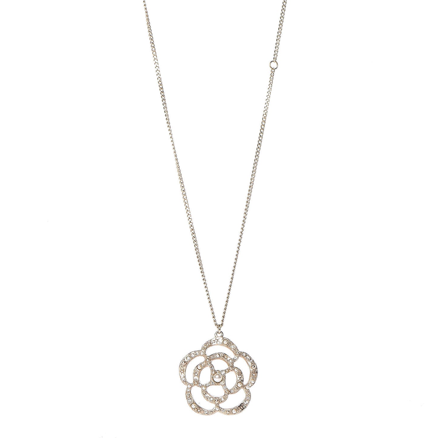 Crystal Pearl Camellia Necklace Gold