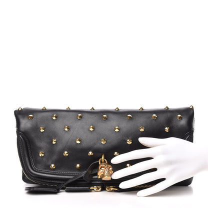 Alexander McQueen Calfskin Studded Padlock Skull Clutch Black 2 of 12