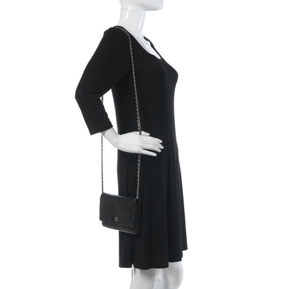 Chanel Lambskin Camellia Embossed Wallet on Chain WOC Black 2 of 16