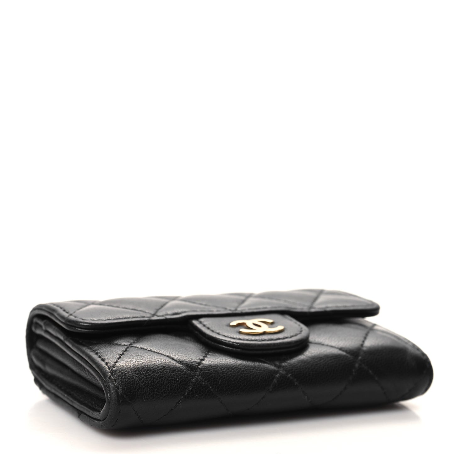 Lambskin Quilted Flap Card Holder Wallet Black