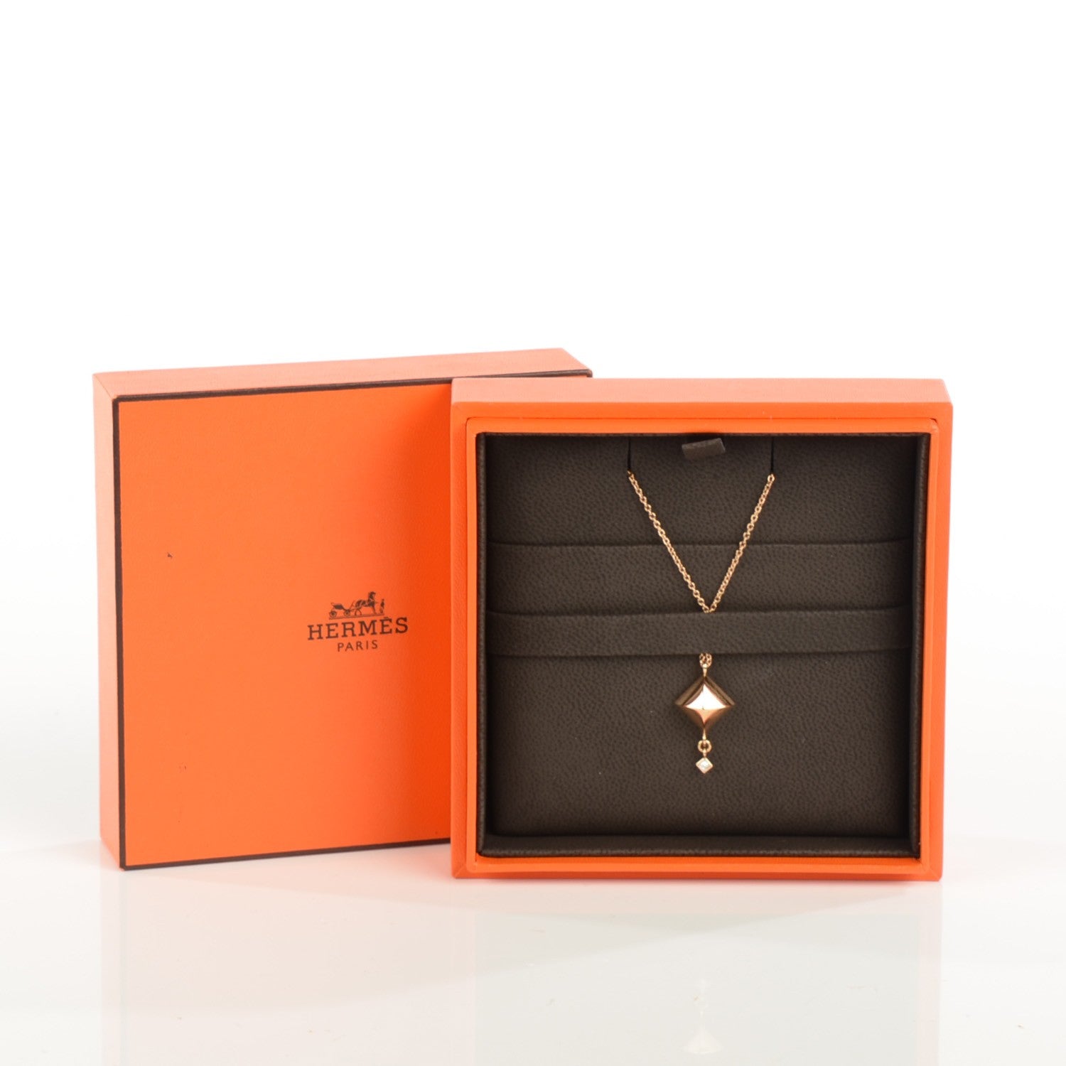 Hermes 18K Rose Gold Diamond Medor Pendant Necklace 7 of 7