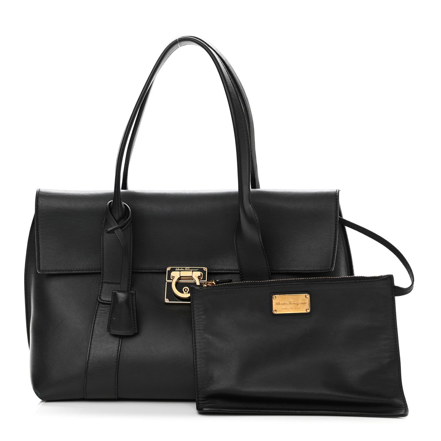 Salvatore Ferragamo Calfskin Medium Sookie Satchel Black 1 of 14