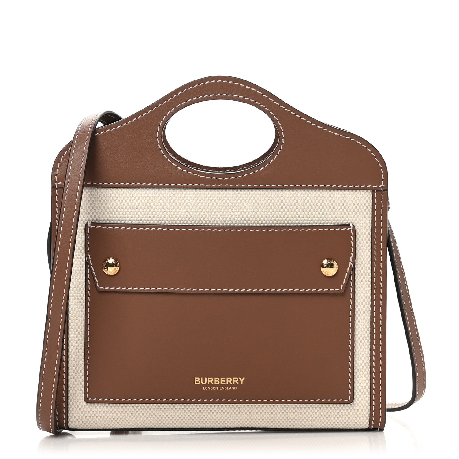 Burberry Smooth Calfskin Canvas Two Tone Micro Pocket Bag Malt Brown Tan 1 of 9
