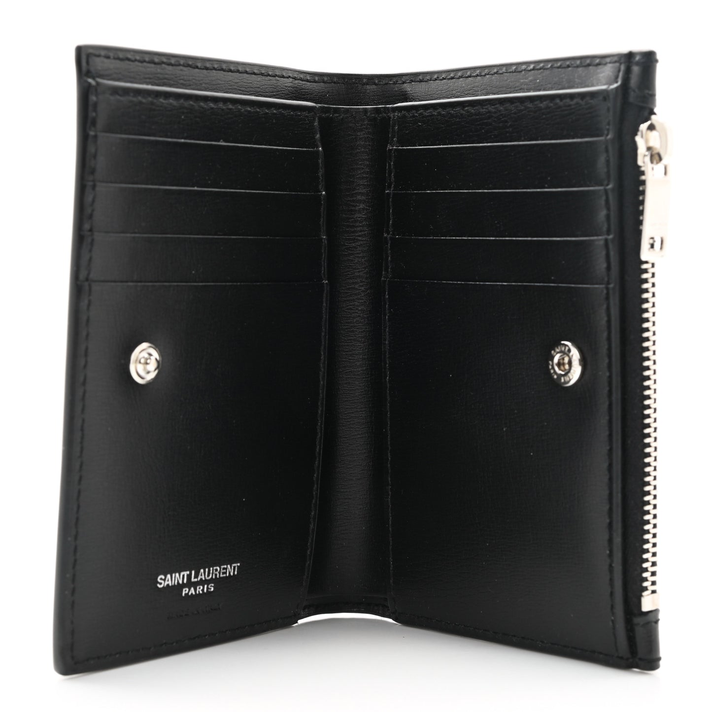 Calfskin Monogram Bi Fold Zipped Wallet Black