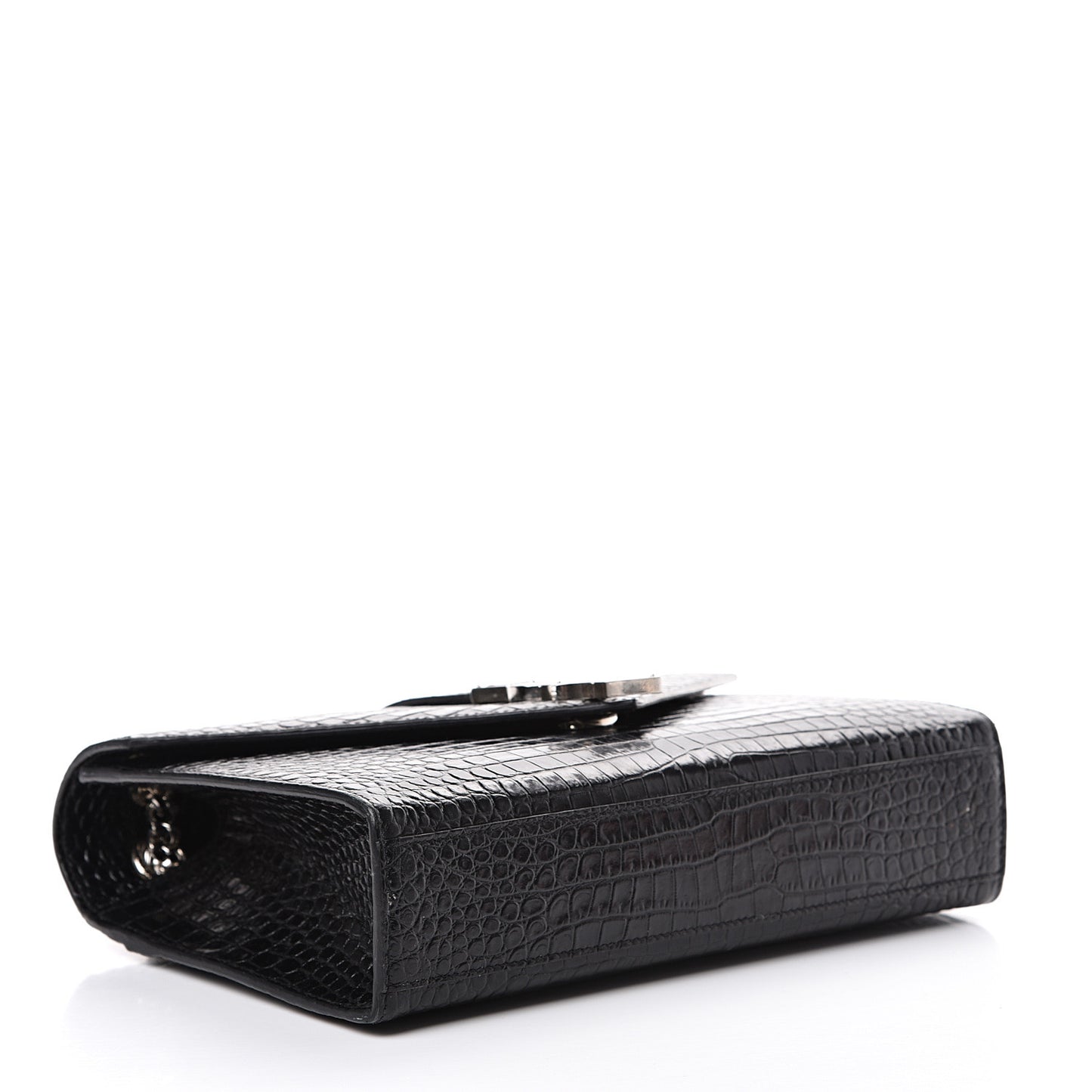 Calfskin Crocodile Embossed Medium Monogram Envelope Chain Shoulder Bag Black