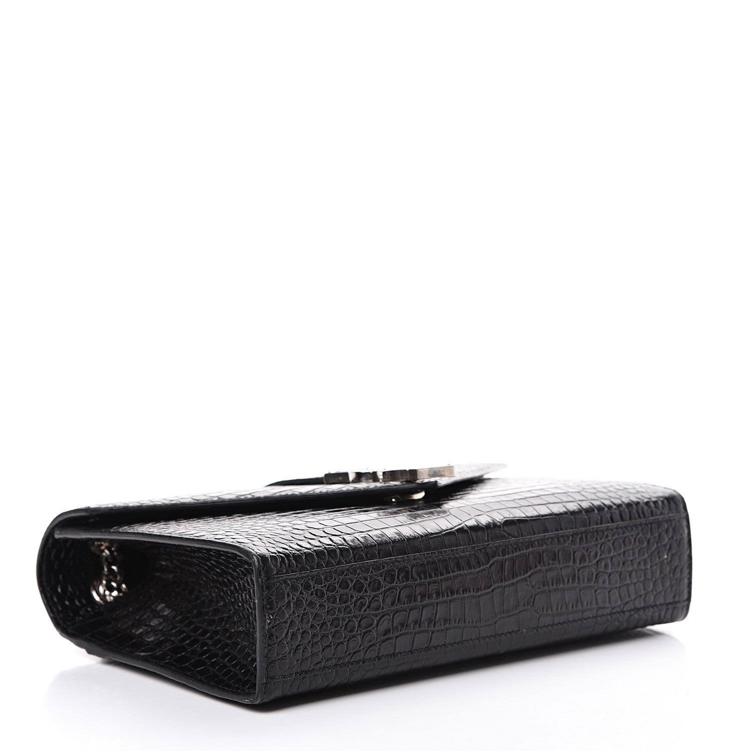 Saint Laurent Calfskin Crocodile Embossed Medium Monogram Envelope Chain Shoulder Bag Black 3 of 15
