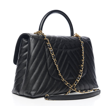 Chanel Caviar Chevron Quilted Medium Coco Handle Flap Black 2 of 9
