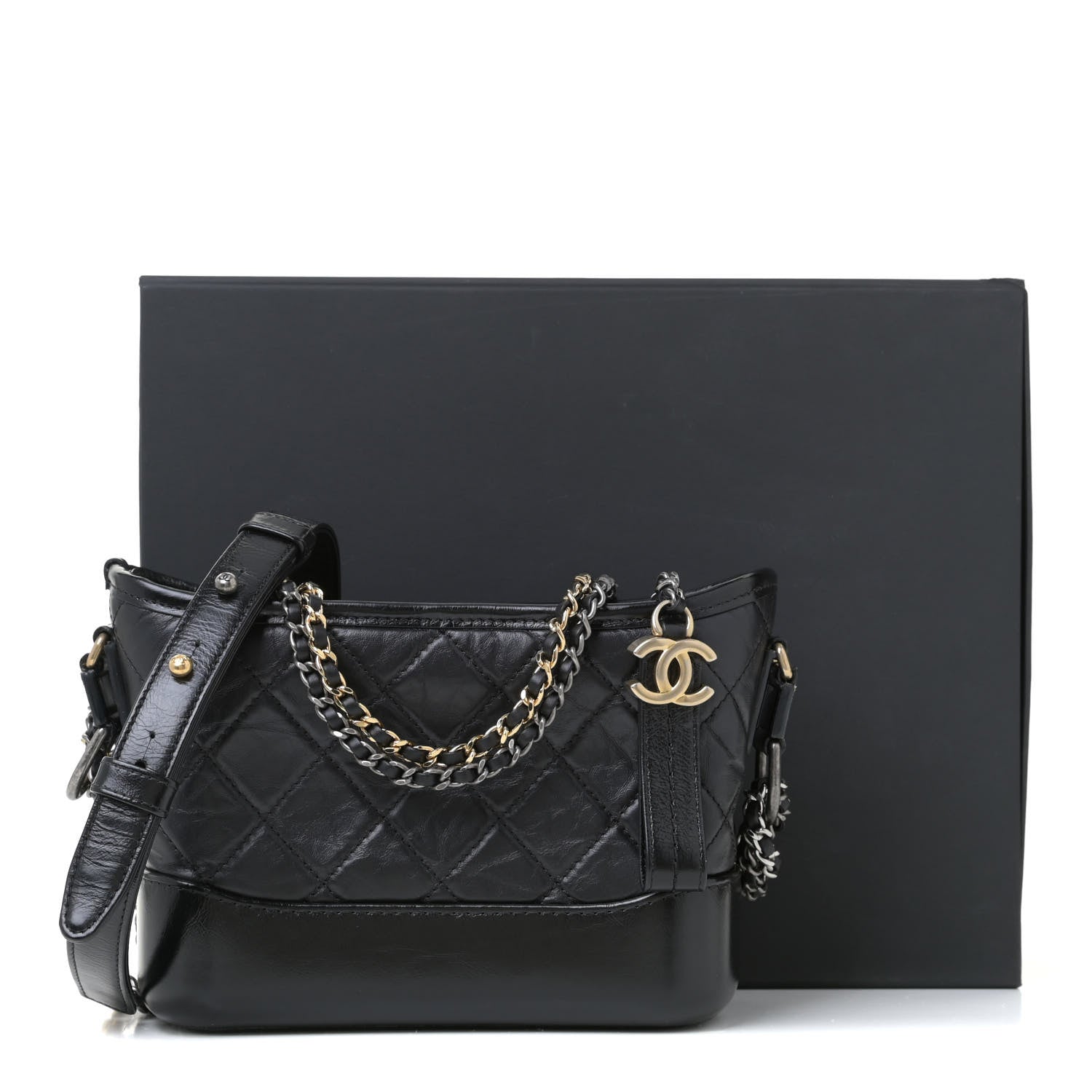 Chanel Aged Calfskin Quilted Small Gabrielle Hobo Black 16 of 18