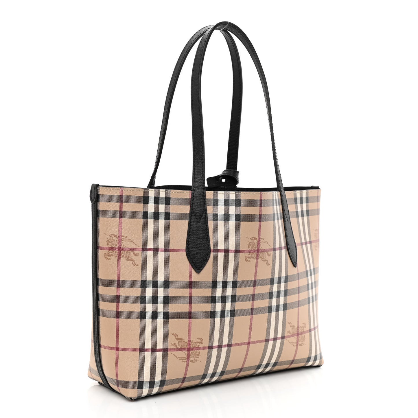 Grainy Calfskin Haymarket Check Small Reversible Tote Black