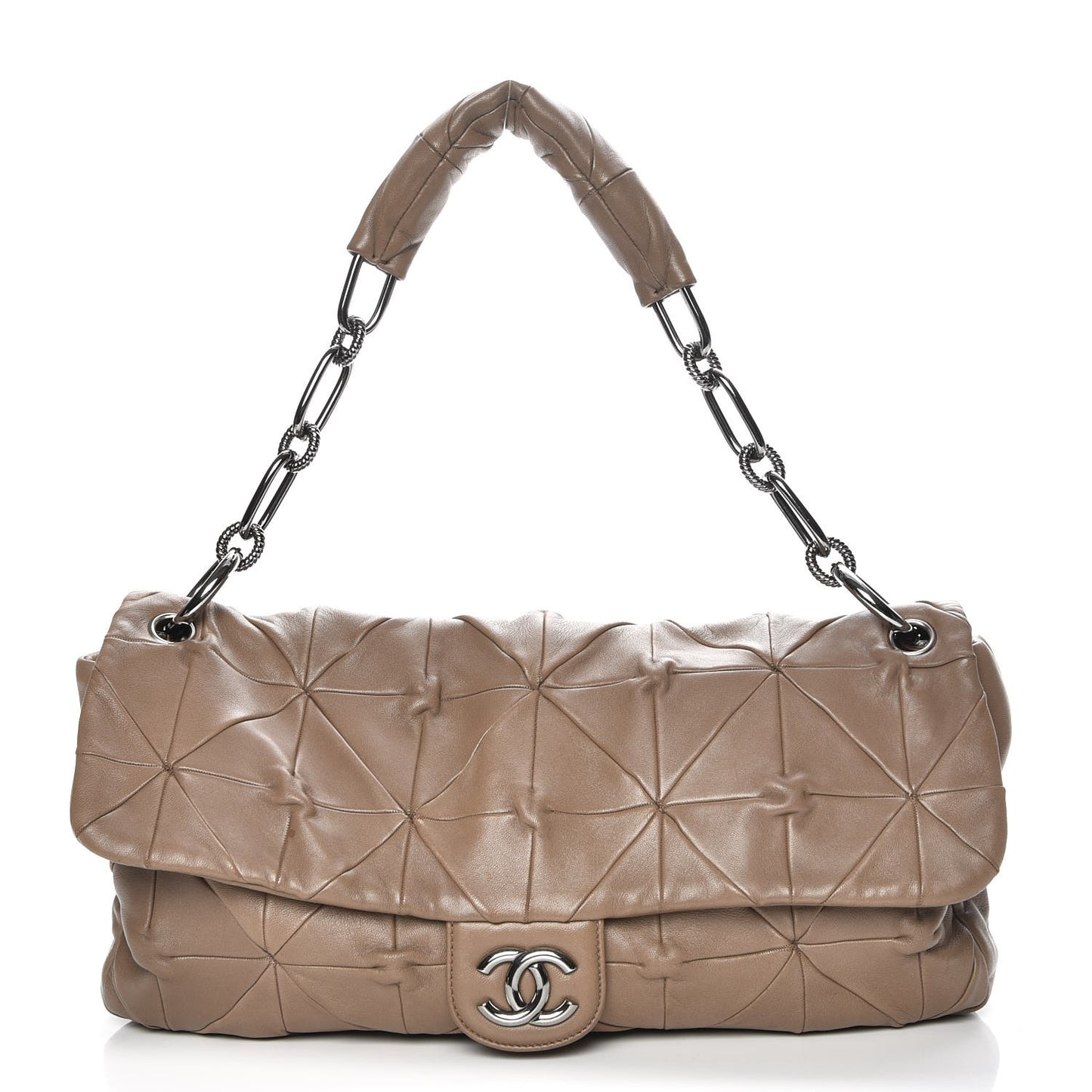 Lambskin Quilted Jumbo Origami Soft Squares Flap Khaki