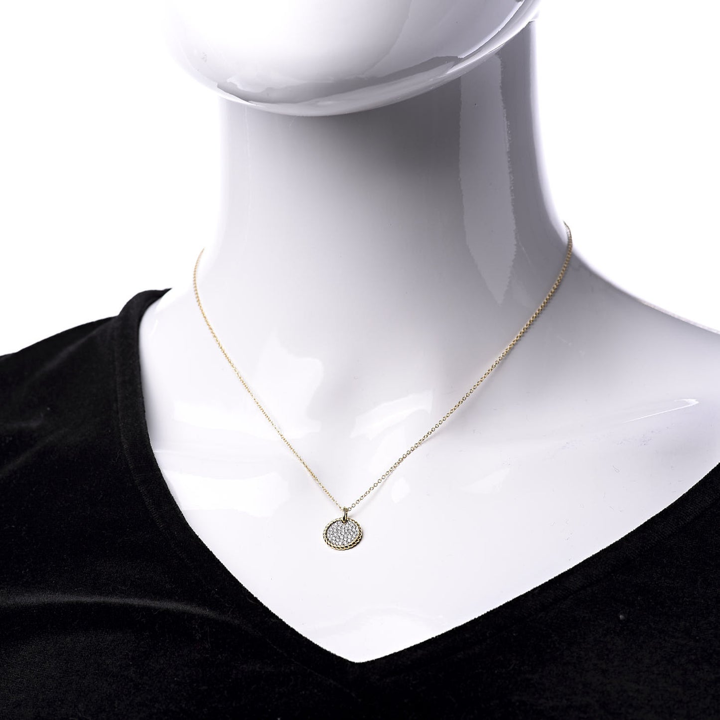 18K Yellow Gold Diamond Cable Collectibles Pave Charm Pendant Necklace