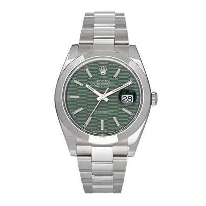 Rolex Stainless Steel 41mm Oyster Perpetual Datejust Watch Mint Green Fluted 1 of 5