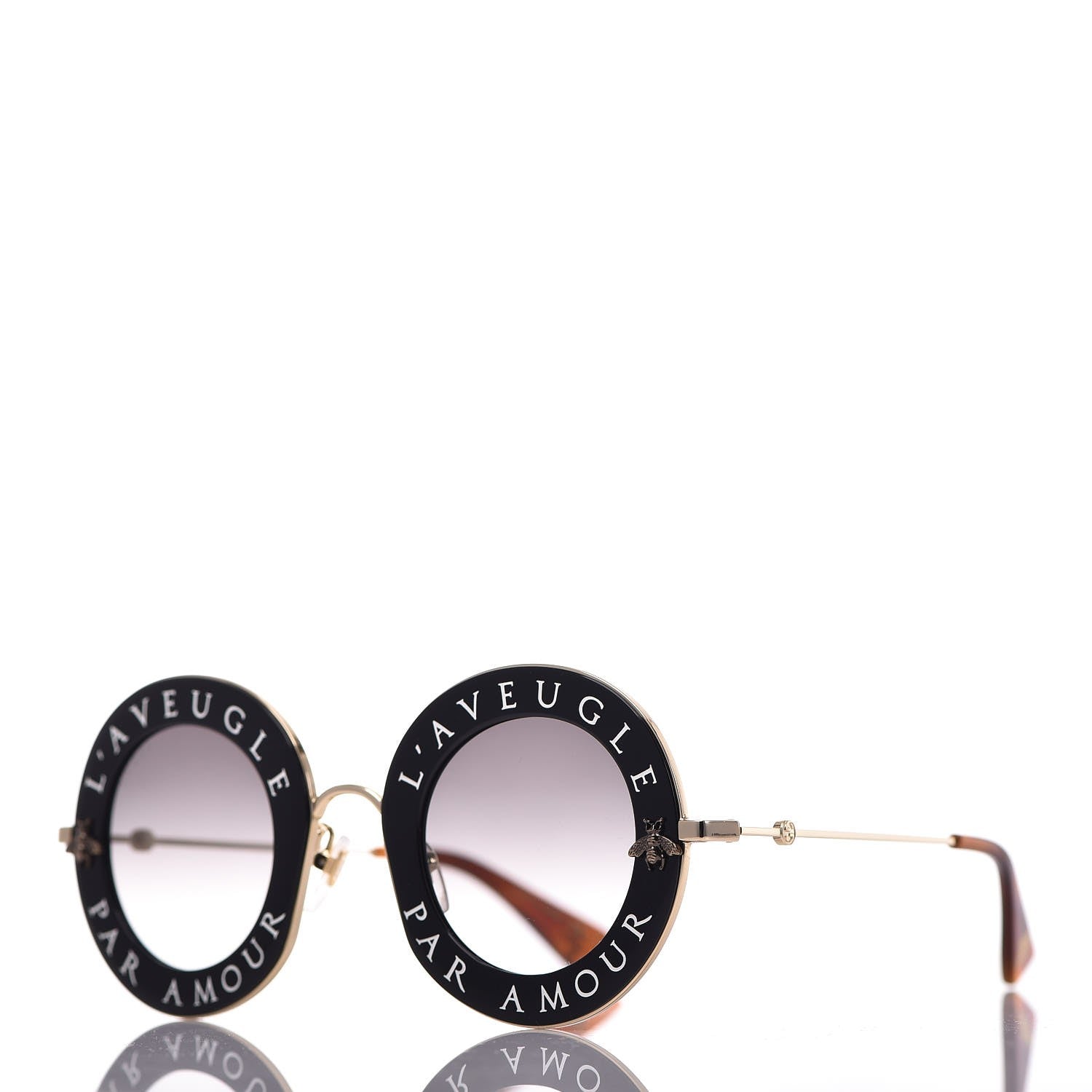 Gucci Metal L'Aveugle Par Amour Round Frame Sunglasses GG0113S Black 1 of 8