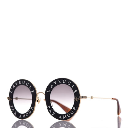 Gucci Metal L'Aveugle Par Amour Round Frame Sunglasses GG0113S Black 1 of 8