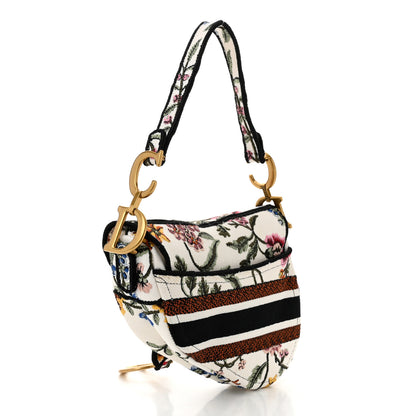 Christian Dior Canvas Embroidered Petites Fleurs Saddle Bag White Multicolor 3 of 10