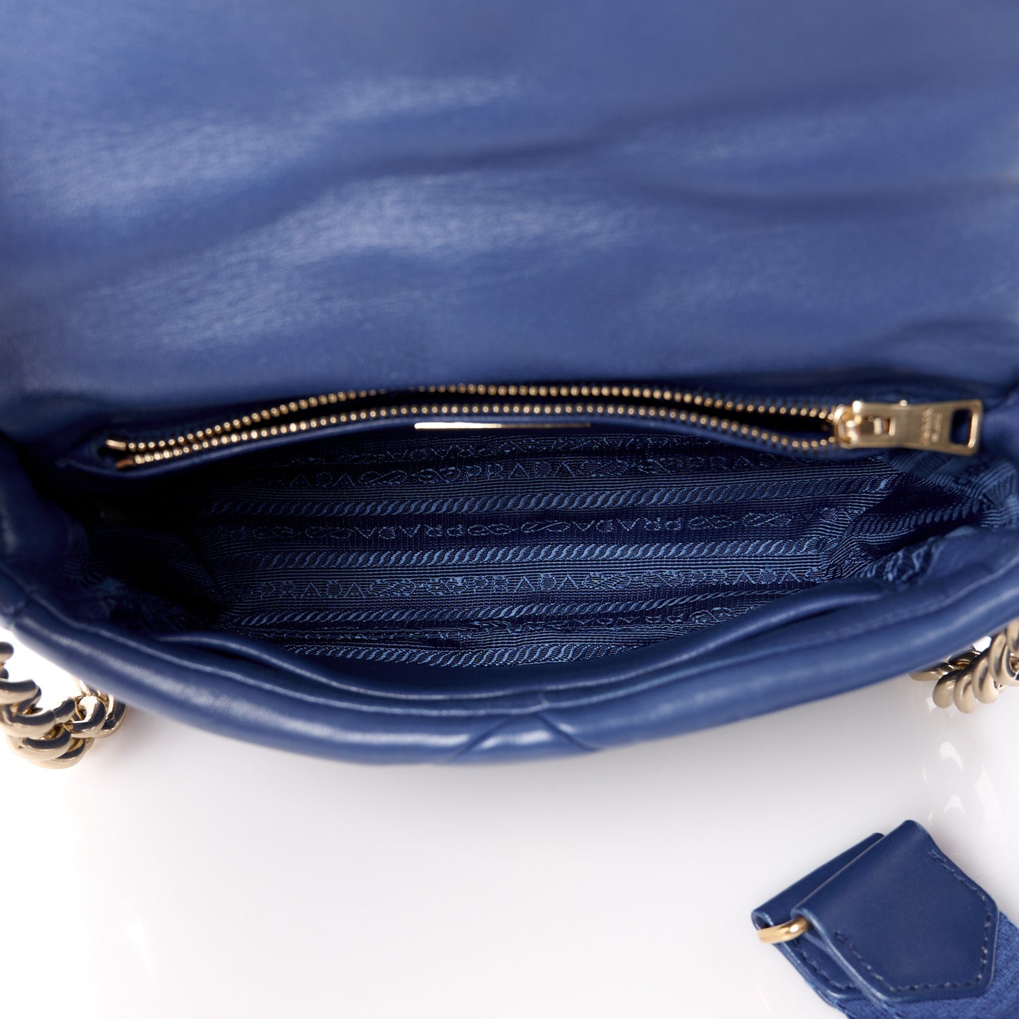 Nappa Re-Nylon Triangle Quilted Patchwork System Flap Shoulder Bag Royal
