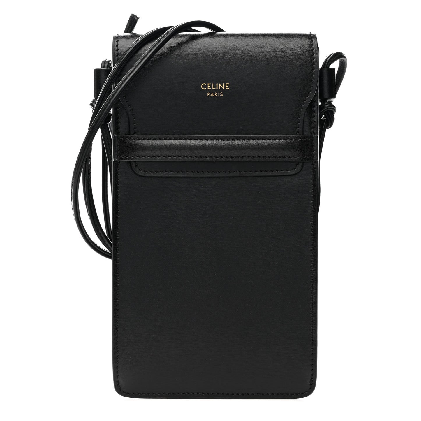 Calfskin Phone Pouch With Flap Black
