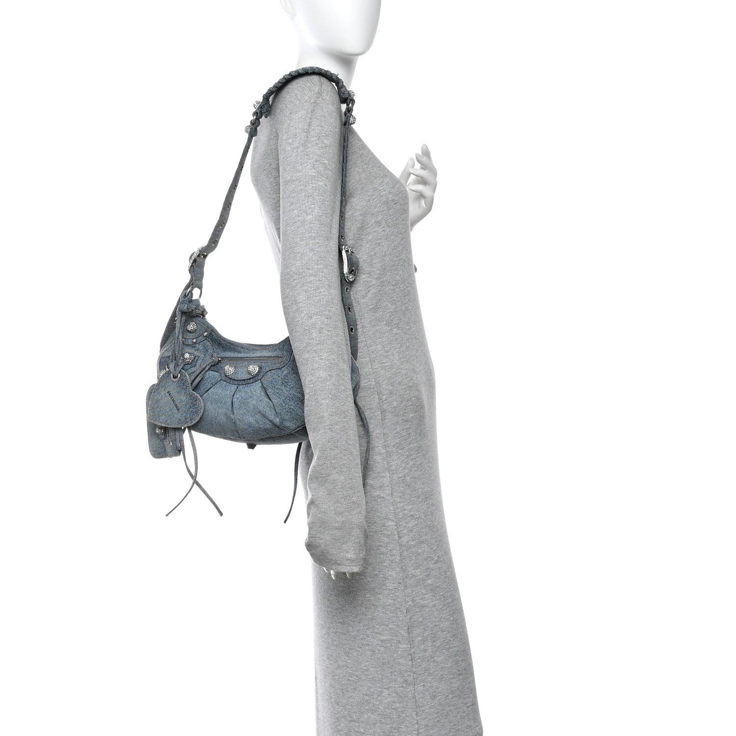 Balenciaga Washed Frayed Denim Crystal Small Le Cagole Shoulder Bag XS Blue 3 of 25