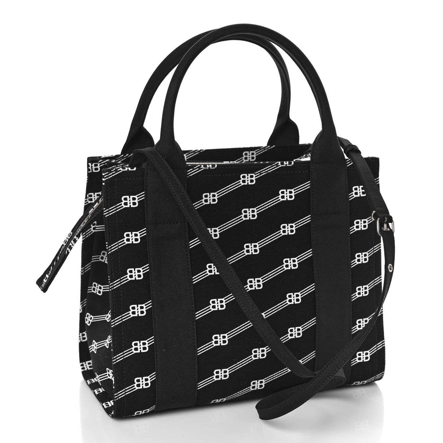 Cotton Canvas Diagonal BB Monogram Small Sharp Tote Black White