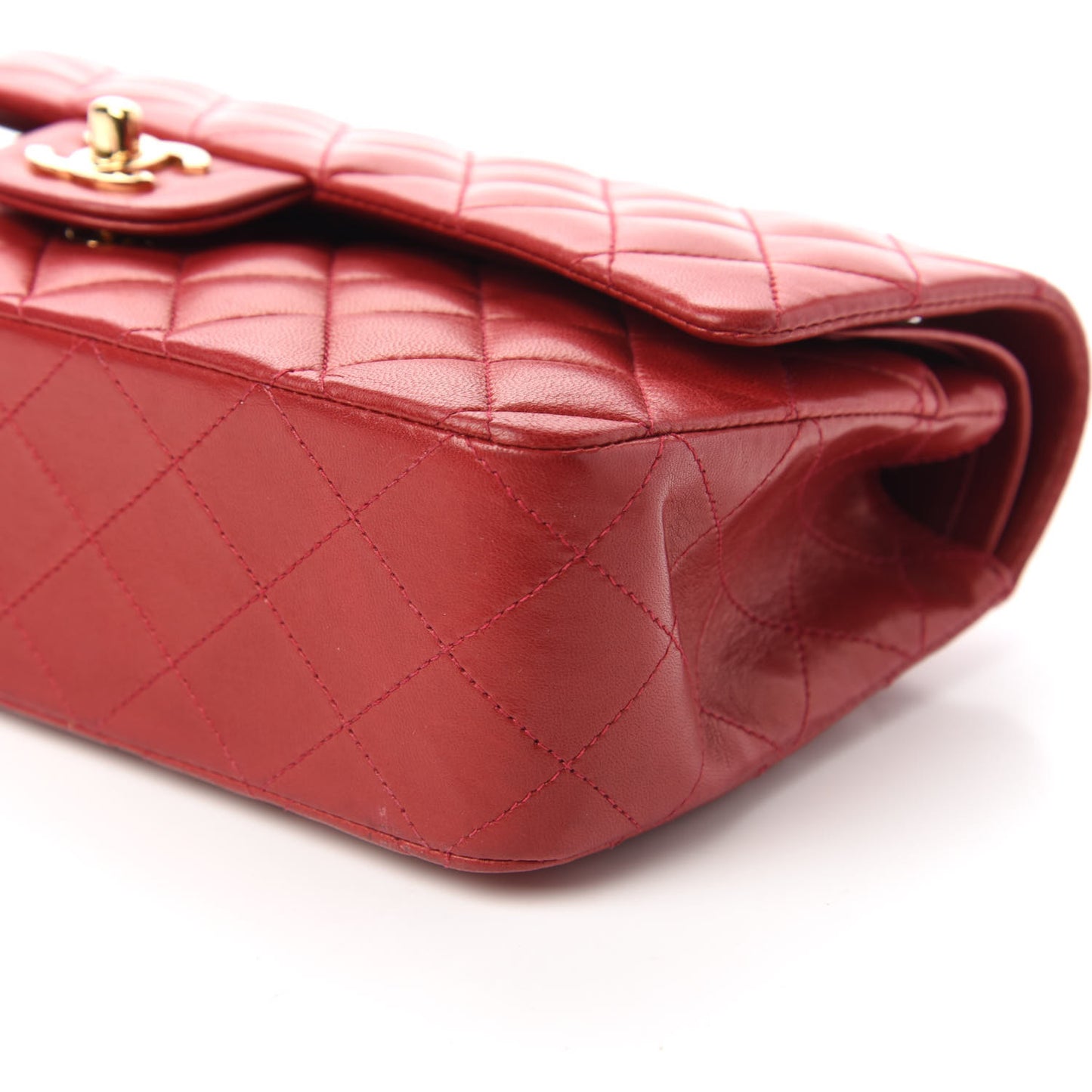 Lambskin Quilted Medium Double Flap Red