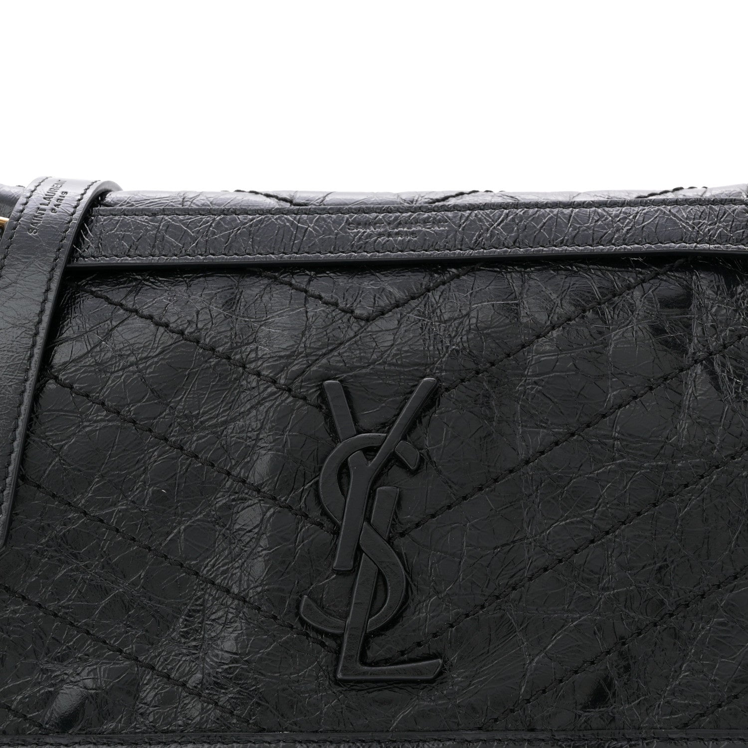 Saint Laurent Crinkled Calfskin Matelasse Monogram Medium Niki Chain Satchel Black 14 of 19