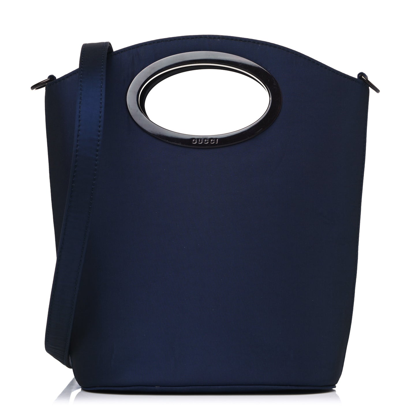 Iridescent Nylon Punch Top Handle Handbag Navy