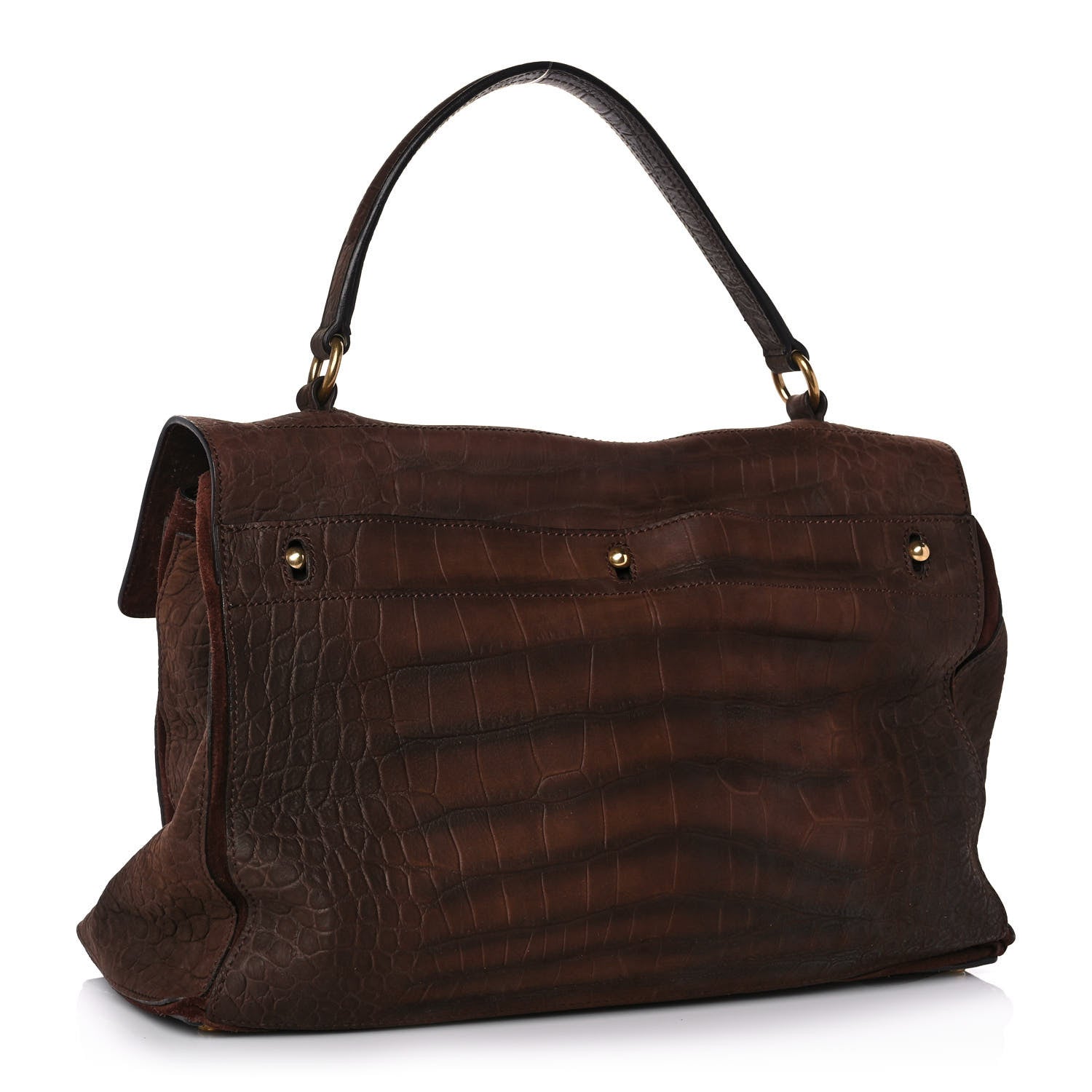 Saint Laurent Nubuck Crocodile Embossed Large Muse Two Brown 3 of 10