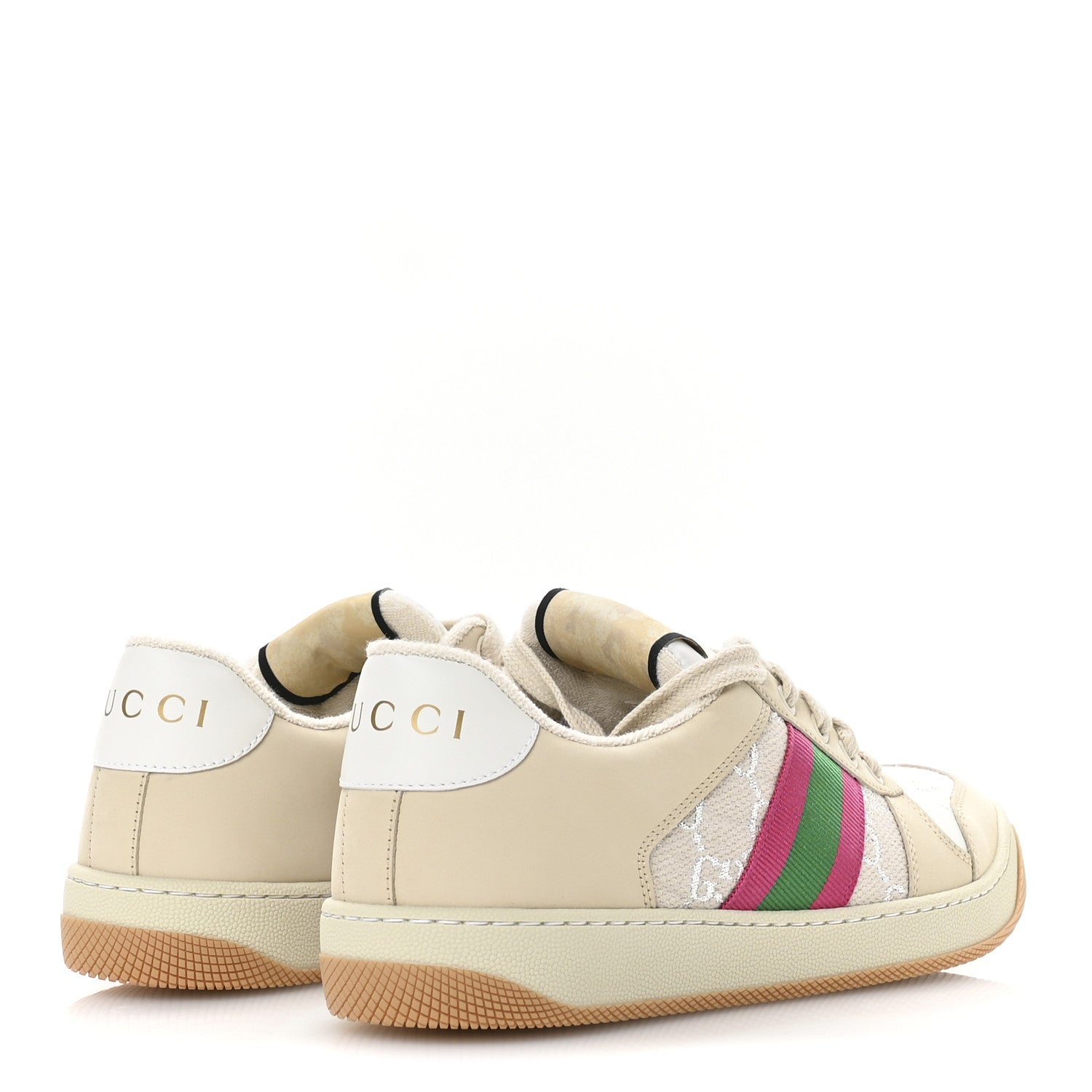 Gucci Calfskin Lame GG Monogram Web Womens Screener Sneakers 39.5 Gardenia Silver Dusty Milk White 5 of 9